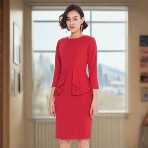 ALANTINO Peplum long sleeve dress-Red